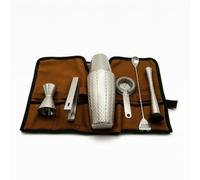 Xgdsnly 7 Piezas Juego Coctelerí Estuche Enrollable Profesional Kit Barman con Bolsa Lona Coctelera para Hogar, Juego De Coctelería Boston Grabado Con Patrón De Diamante, Sin Base, 7 Piezas