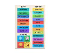 XGINERFEX Calendar Poster Canvas Wall-Art Learn Months and Days of W ducational Print for Nursery Preschool Room(Framed,16X24inch(40X60cm))