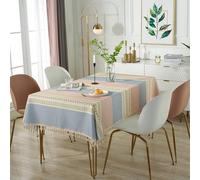 XHDZSW Mantel De Algodón Y Lino Rectangular, Mantel Impermeable Antimanchas con Borlas, Mantels Lavable para Cocina Comedor Picnic Decoración De Mesa (Rosa Azul,140x180cm)