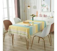 XHDZSW Mantel De Algodón Y Lino Rectangular, Mantel Impermeable Antimanchas con Borlas, Mantels Lavable para Cocina Comedor Picnic Decoración De Mesa (Amarillo Azul,140x180cm)