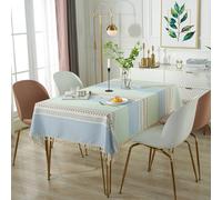 XHDZSW Mantel De Algodón Y Lino Rectangular, Mantel Impermeable Antimanchas con Borlas, Mantels Lavable para Cocina Comedor Picnic Decoración De Mesa (Azul Verde,140x180cm)