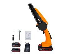 XHJL Mini Motosierra eléctrica de 5.2 Pulgadas Sierra de Cadena inalámbrica 24V cortadores de árboles, portátil, Manual, con Pilas, Sierra de Cadena para Banco al Aire Libre,Madera,Corte(Amarillo)