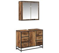 XHNIFBN Juego de 2 muebles de baño con aspecto de madera envejecida | Mueble de baño de madera para colgar en la pared, incluye armario con espejo y armario debajo del lavabo.