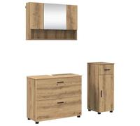 XHNIFBN Juego de muebles de baño de 3 piezas de roble Artisan | Juego de 3 estantes de madera contrachapada para colgar en la pared, incluye armario con espejo y dos armarios inferiores.