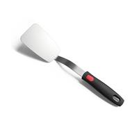 XiaoZu - Espátula flexible de acero inoxidable, espátula fina de metal para sartén de hierro fundido, hoja fina y mango de silicona resistente al calor, ideal para huevos, galletas, carne, crep