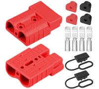 Xiatiaosann - Paquete de 2 enchufes de conexión rápida para batería, conector de desconexión resistente de 600 V y 50 A para cable de 6 a 12 AWG, retardante de llama con tapa a prueba de polvo (rojo)