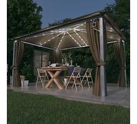Xichuzi Cenador con Cortina y Tira de luz LED, Carpas para Fiestas, Cenadores para Jardin, Gazebo, Pérgola De Jardín, Aluminio taupé 400x300cm
