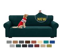 XINEAGE Funda de Sofá 3 Plazas, Fundas Sofa Elasticas para Salón, Fundas de Sofa Ajustables, Funda de Sofá Jacquard para Perros/Mascotas, Protector Sofa Antideslizante (3 Plazas, Verde Negruzco)