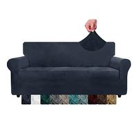 XINEAGE Fundas de Sofá de Terciopelo, Funda de Sofá 3 Plazas, Fundas Sofa Elasticas, Fundas de Sofa Ajustables para Perros Mascotas, Protector Sofa Antideslizante(3 Plazas, Azul Marino)