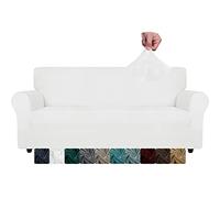 XINEAGE Fundas de Sofá de Terciopelo, Funda de Sofá 3 Plazas, Fundas Sofa Elasticas, Fundas de Sofa Ajustables para Perros Mascotas, Protector Sofa Antideslizante (3 Plazas, Blanco)