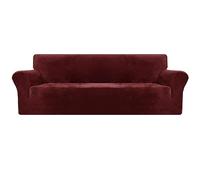XINEAGE Fundas de Sofá de Terciopelo, Funda de Sofá 4 Plazas, Fundas Sofa Elasticas, Fundas de Sofa Ajustables para Perros Mascotas, Protector Sofa Antideslizante (4 Plazas, Rojo Vino)