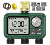 XinFuture Programador de Riego 3 Salidas con Entrada de Latón LCD Grande | Temporizador de Riego Automatico con Retraso por Lluvia, Control de Riego Manual / Automático, Ordenador de Riego para Jardín