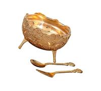 Xinsheinelry Taza de helado antigua europea con tazón de vidrio desmontable, base de metal grabada y cuchara, tenedor incluido, juego para fiestas, tazón de vidrio y metal para servir