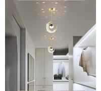 XINYASEE Colgante LED Moon, Luz de Pasillo, Colgante Moderno Minimalista para Entrada de Balcón, Blanco Frío 6000K, Cálido 3000K (Oro-Cálido)