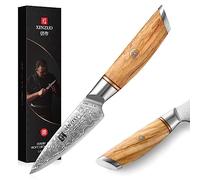 XINZUO 9.2cm Cuchillo de Fruta Acero en Polvo de Damasco de 73 Capas, Cuchillo para Pelar Multifuncionales Afilado Cuchillo de Cocina Cuchillo Universal -Mango de Madera de Olivo -Serie Lan