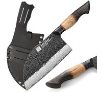 XINZUO Cuchillo de Carnicero 18,5cm Acero de Damasco Cuchillo de Cocina Chino-Profesional Hachas de Cocina de Cocinero Forjado a Mano para el Hogar,Cocina al Aire Libre,Camping-Mango de Roble Blanco