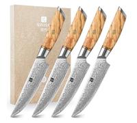 XINZUO Juego de 4 Cuchillos de Carne, 13.1cm Cuchillos de Bistec Acero en Polvo de Damasco Set Cuchillo Chuleteros 4 Piezas Cuchillo Mesa, Afilado Cuchillos de Cocina -Mango de Madera de Olivo