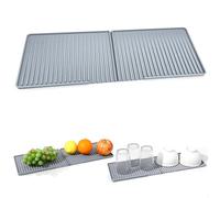xiruiubao Alfombrilla Escurreplatos Estrecho, Antideslizante Alfombrilla Escurreplatos de Silicona, Plegable Protector Fregadero Cocina para Escurrir Cubiertos, Vasos, Botellas, 48x16cm