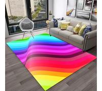 Xisnuient Alfombra Antideslizante Grande 3D con Dibujo de Nubes Blancas Rayas de Arcoíris para Sala,Dormitorio,Zona Sofá,Mesa Centro Sala de Juegos Juvenil Felpudo (Colorful 6,160x200 cm)