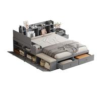 xixiworkshop Cama combinada de madera maciza, 140 x 200 cm, cabecero con compartimento de almacenamiento integrado, cajones, mesita de noche, armario de almacenamiento, sofá cama, cama doble de