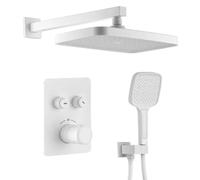XJTNLB Grifo Termostatico Ducha Empotrable Blanco 3 Modos Alcachofa de Ducha Rectangular, Duchas de Baño Monomando Doble Función