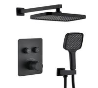 XJTNLB Grifo Termostatico Ducha Empotrable Negro 3 Modos Alcachofa de Ducha Rectangular, Duchas de Baño Monomando Doble Función