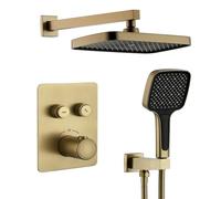 XJTNLB Grifo Termostatico Ducha Empotrable Oro Cepillado 3 Modos Alcachofa de Ducha Rectangular, Duchas de Baño Monomando Doble Función