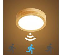 XKAI 12W LED Lámpara de Techo con Detector de Movimiento - Madera Lámparas de Plafon con Sensor de Luz Diurna - Madera Lámpara de Pared per Iluminación Interior - Redonda 3500K 60cm