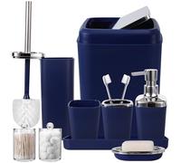XLHOMO Juego de Accesorios de baño, Juego de Regalo de plástico de 9 Piezas con Cubo de Basura, Soporte para Cepillo de Dientes, Vaso para Cepillo de Dientes, dispensador de jabón, jabonera