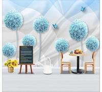 XLMING Abstracto Azul Diente De León Mariposa Arte Papel Pintado 3D Seda De Lujo Pared Estudio Comedor Sofa Dormitorio Madera Salon Tv Decorativo-350cm×256cm