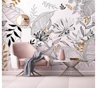 XLMING Abstracto Blanco Y Negro Plantas Flores Arte Papel Pintado 3D Seda De Lujo Pared Estudio Comedor Sofa Dormitorio Madera Salon Tv Decorativo-250cm×170cm