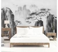 XLMING Abstracto Blanco Y Negro Tinta China Paisajes 3D Papel Pintado Tapiz Textura de Seda Oficina Comedor Sofá Dormitorio Sala Estar TV Fondo Pantalla-250cm×170cm