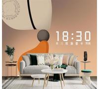XLMING Abstracto Figuras Geométricas Reloj Digital Minimalista Naranja Y Beige Arte 3D Papel Pintado Pared Premium Textura Seda Estudio Comedor Vinilos Dormitorio Sofás TV Cocina-150cm×105cm