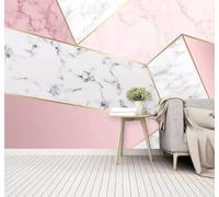 XLMING Abstracto Rosa Geométrico Líneas Doradas Imitación De Mármol Papel Pintado 3D Seda De Lujo Pared Estudio Comedor Sofa Dormitorio Madera Salon Tv Decorativo-250cm×170cm
