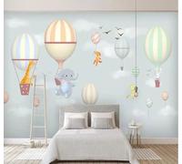 XLMING Animales De Dibujos Animados En Globo Aerostático: Elefante Y Jirafa 3D Papel Pintado Pared Premium Textura Seda Estudio Comedor Vinilos Dormitorio Sofás TV Cocina-430cm×300cm