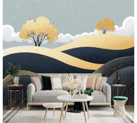XLMING Árboles Nubes Abstracto Colinas Doradas Paisaje 3D Papel Pintado Tapiz Textura de Seda Oficina Comedor Sofá Dormitorio Sala Estar TV Fondo Pantalla-400cm×280cm