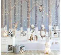 XLMING Belleza Invierno Bosque Paisaje Nevado Dibujos Animados Animales 3D Papel Pintado Tapiz Textura de Seda Oficina Comedor Sofá Dormitorio Sala Estar TV Fondo Pantalla-150cm×105cm