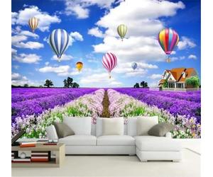 XLMING Belleza Mar De Flores Globo Aerostático Cielo Paisaje 3D Papel Pintado Tapiz Textura de Seda Oficina Comedor Sofá Dormitorio Sala Estar TV Fondo Pantalla-350cm×256cm