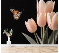 XLMING Belleza Tulipanes Rosas Mariposas Flores Elegantes Arte 3D Papel Pintado Pared Premium Textura Seda Estudio Comedor Vinilos Dormitorio Sofás TV Cocina-430cm×300cm