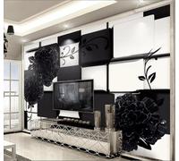 XLMING Blanco Y Negro Geométrico Relieve Negro Flores Papel Pintado 3D Seda De Lujo Pared Estudio Comedor Sofa Dormitorio Madera Salon Tv Decorativo-250cm×170cm