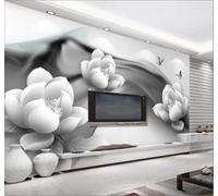 XLMING Blanco Y Negro Tinta Loto Mariposa Minimalista 3D Papel Pintado Tapiz Textura de Seda Oficina Comedor Sofá Dormitorio Sala Estar TV Fondo Pantalla-250cm×170cm