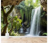 XLMING Cascada Tropical Frescura Bosque Frondoso Río Que Fluye Paisaje Natural 3D Papel Pintado Tapiz Textura de Seda Oficina Comedor Sofá Dormitorio Sala Estar TV Fondo Pantalla-200cm×140cm