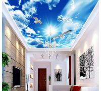 XLMING Cielo Azul Nubes Blancas Pájaros En Vuelo Luz Del Sol Paisajes Naturales 3D Papel Pintado Lujo Casa Sala Decoración Estar Comedor Sofá Dormitorio TV Fondo de Pared-250cm×170cm