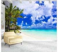 XLMING Cielo Azul Nubes Blancas Playa Paisaje Marino Cocoteros 3D Papel Pintado Lujo Casa Sala Decoración Estar Comedor Sofá Dormitorio TV Fondo de Pared-150cm×105cm