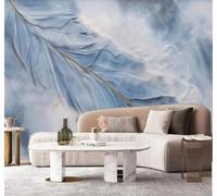 XLMING Creatividad Relieve Azul Plumas Imitación De Mármol Papel Pintado 3D Seda De Lujo Pared Estudio Comedor Sofa Dormitorio Madera Salon Tv Decorativo-350cm×256cm