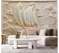 XLMING Creatividad Relieve Velero Olas Arte Papel Pintado 3D Seda De Lujo Pared Estudio Comedor Sofa Dormitorio Madera Salon Tv Decorativo-430cm×300cm