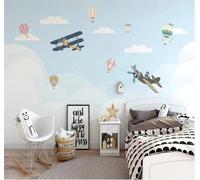 XLMING Dibujado A Mano Caricatura Avión Globo Aerostático Cielo 3D Papel Pintado Tapiz Textura de Seda Oficina Comedor Sofá Dormitorio Sala Estar TV Fondo Pantalla-350cm×256cm