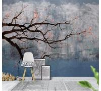 XLMING Dibujado A Mano Retro Bucólico Flores De Ciruelo Ramas Papel Pintado 3D Seda De Lujo Pared Estudio Comedor Sofa Dormitorio Madera Salon Tv Decorativo-250cm×170cm