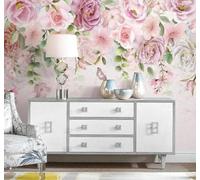 XLMING Dibujado A Mano Romántico Rosa Flores Mariposas 3D Papel Pintado Lujo Casa Sala Decoración Estar Comedor Sofá Dormitorio TV Fondo de Pared-250cm×170cm
