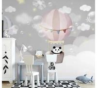 XLMING Dibujo A Mano Globo Aerostático Nubes Dibujos Animados Panda 3D Papel Pintado Lujo Casa Sala Decoración Estar Comedor Sofá Dormitorio TV Fondo de Pared-250cm×170cm